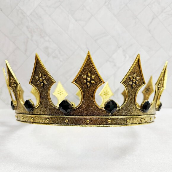 Regal Gold Crown, Royal Renaissance Crown, Medieval Costume, Black Stone Crown - Picture 4 of 9